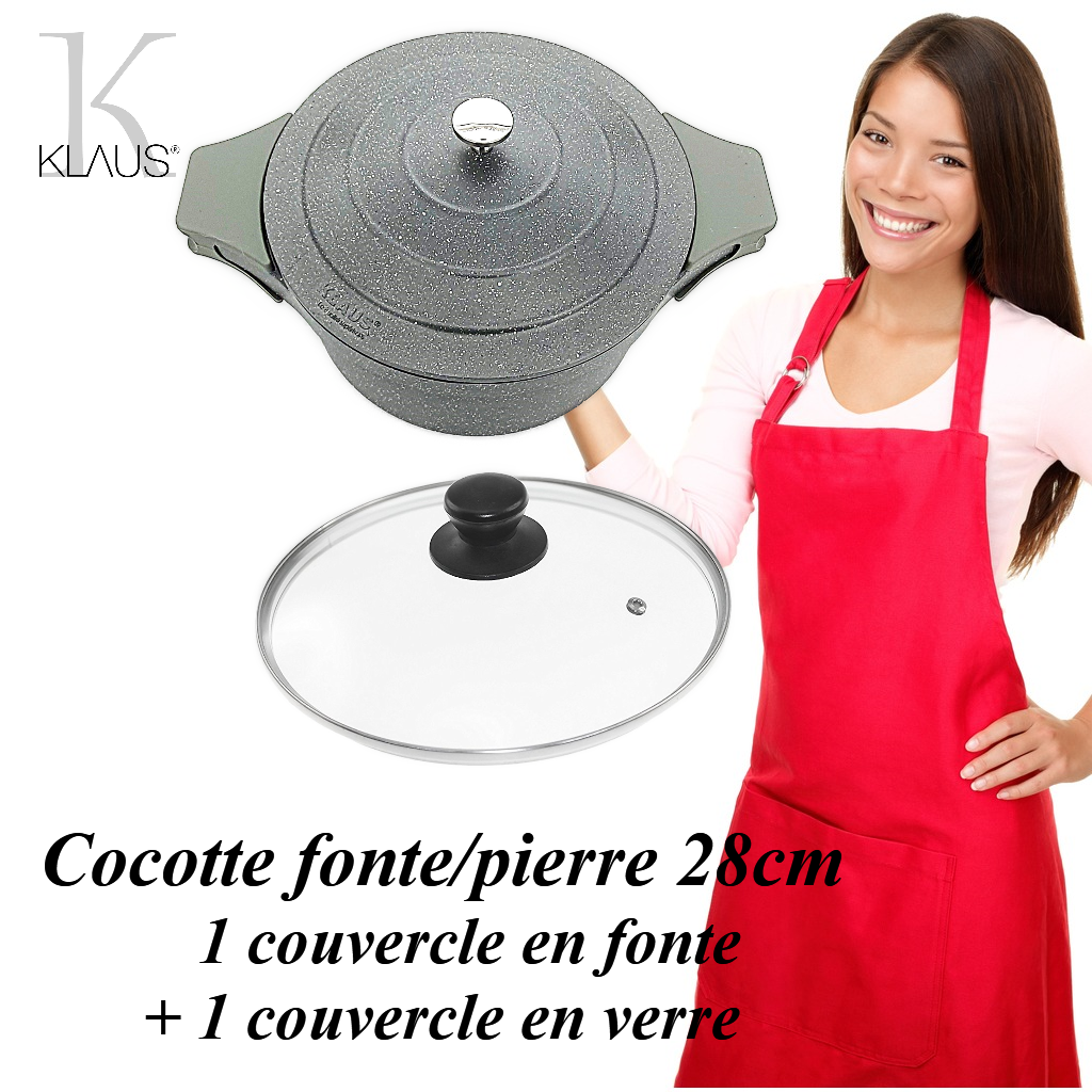 Cocotte fonte/pierre 28cm grise Klaus Klaus Cocotte fonte/pierre 28cm :  Natural cook professionnel - N°1 des ustensiles de cuisine pro