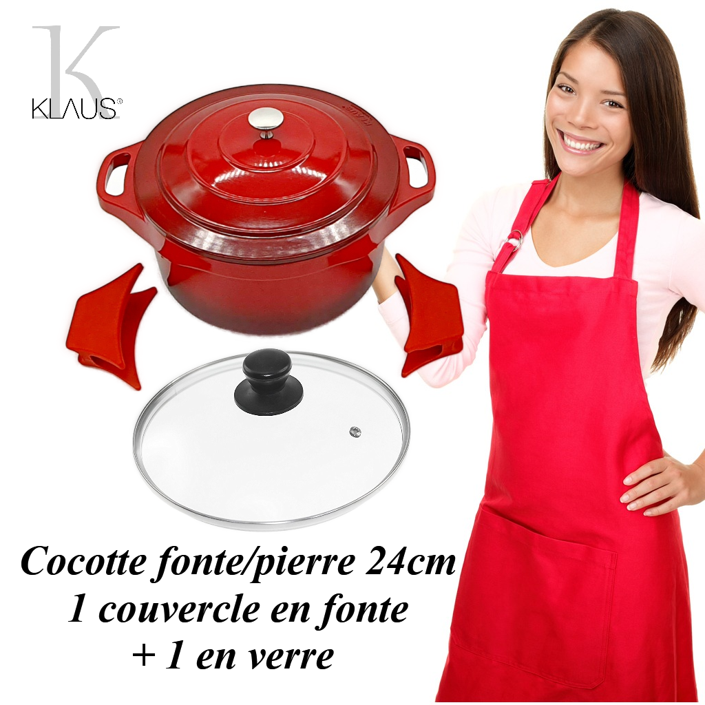 Cocotte fonte/pierre 24cm rouge Klaus Klaus Cocotte fonte/pierre 24cm :  Natural cook professionnel - N°1 des ustensiles de cuisine pro