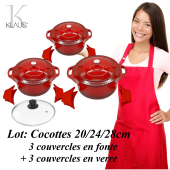 Lot: Cocottes 20/24/28cm rouge fonte / pierre