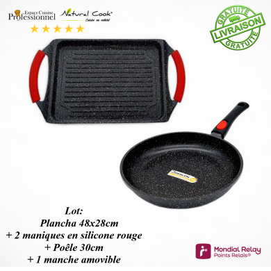 Plancha grill 48x28cm- Poêle 30cm Espace Cuisine Professionnel